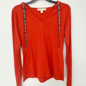 Michael Kors Women's long sleeve orange cotton shirt with hoodie size Small